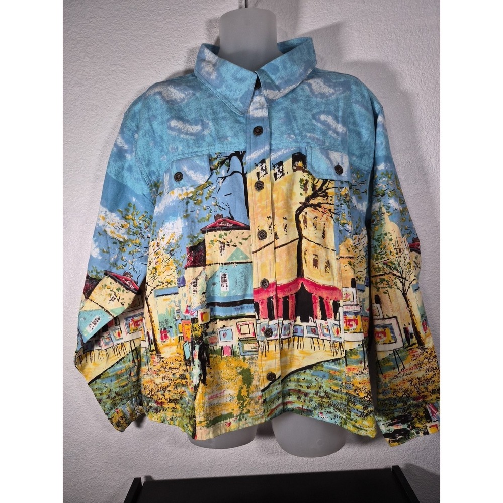 Take Two Clothing Co City Village Denim Art Jacket Size 3XL - NWT